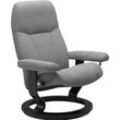 Relaxsessel STRESSLESS "Consul" Sessel Gr. Leder BATICK, Classic Base Schwarz, Plus™System-Gleitsystem-Relaxfunktion-Drehfunktion-Kopfstützenverstellung-Rückteilverstellung, B/H/T: 72 cm x 94 cm x 70 cm, grau (wild dove batick) mit Classic Base, Größe S, Gestell Schwarz