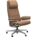 Relaxsessel STRESSLESS "Paris" Sessel Gr. Leder BATICK, Home Office Base, Plus™System-Gleitsystem-Relaxfunktion-Drehfunktion-Kopfstützenverstellung-Rückteilverstellung-Höhenverstellung, B/H/T: 80 cm x 121 cm x 70 cm, braun (latte batick) High Back, mit Home Office Base, Gestell Chrom