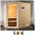 Sauna WELLTIME "Juli", beige (naturbelassen), Saunaofen, externe Steuerung, 3,6 kW, Saunen, 3,6-kW-Plug & Play Ofen mit ext. Steuerung