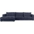 Ecksofa FURNINOVA "Big Band Dawn" Sofas Gr. B/H/T: 334 cm x 87 cm x 157 cm, Velourstoff grob, Recamiere links-Armlehne rechts, ohne Bettfunktion, blau (midnight blue) Ecksofas im skandinavischen Design