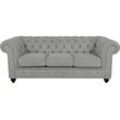 Chesterfield-Sofa HOME AFFAIRE "Duc 3-Sitzer", grau (hellgrau), B:198cm H:74cm T:89cm, Samtoptik (100% Polyester), Samtoptik (100% Polyester), Luxus-Microfaser Lederoptik (100% Polyester), Sofas, hochwertige Knopfheftung im Rücken, Samtoptik mit changierender Optik