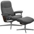 Relaxsessel STRESSLESS "Garda", grau (grau batick), B:82cm H:102cm T:72cm, Leder BATICK: BATICK ist ein leicht korrigiertes, durchgefärbtes und genarbtes Möbelleder, bei dem die meisten Unebenheiten und Spuren in der Regel entfernt wurden., Sessel, mit Cross Base, Größe M & L, Holzakzent Braun