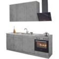 Küchenzeile WIHO KÜCHEN "Chicago", grau (küche: beton, korpus: betonfarben, arbeitsplatte: canvas grau), B:220cm T:60cm, Komplettküchen-Sets, Küchenzeile, mit E-Geräten, Breite 220 cm