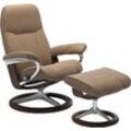 Relaxsessel STRESSLESS "Consul", braun (almond paloma), B:91cm H:102cm T:79cm, Leder BATICK: BATICK ist ein leicht korrigiertes, durchgefärbtes und genarbtes Möbelleder, bei dem die meisten Unebenheiten und Spuren in der Regel entfernt wurden., Leder PALOMA: PALOMA ist ein durchgefärbtes Semianilin-Möbelleder mit natürlicher Narbung., ROHLEDER Stoff Q2 FARON: Ein fester zuverlässiger Bouclu00e9 mi