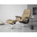 Relaxsessel STRESSLESS "Consul" Sessel Gr. Leder PALOMA, Cross Base Braun, S, Relaxfunktion-Drehfunktion-Plus™System-Gleitsystem-BalanceAdapt™, B/H/T: 78 cm x 97 cm x 70 cm, beige (sand paloma) mit Hocker, Cross Base, Größe S, M & L, Holzakzent Braun