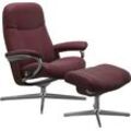 Relaxsessel STRESSLESS "Garda", rot (bordeaux batick), B:82cm H:102cm T:72cm, Leder BATICK: BATICK ist ein leicht korrigiertes, durchgefärbtes und genarbtes Möbelleder, bei dem die meisten Unebenheiten und Spuren in der Regel entfernt wurden., Sessel, mit Cross Base, Größe M & L, Holzakzent Braun