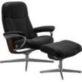 Relaxsessel STRESSLESS "Garda", schwarz (schwarz batick), B:82cm H:102cm T:72cm, Leder BATICK: BATICK ist ein leicht korrigiertes, durchgefärbtes und genarbtes Möbelleder, bei dem die meisten Unebenheiten und Spuren in der Regel entfernt wurden., Sessel, mit Cross Base, Größe M & L, Holzakzent Braun