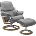 Relaxsessel STRESSLESS "Reno" Sessel Gr. Leder BATICK, Signature Base Eiche, Relaxfunktion-Drehfunktion-Plus™System-Gleitsystem-BalanceAdapt™, B/H/T: 79 cm x 99 cm x 75 cm, grau (wild dove batick) mit Signature Base, Größe S, M & L, Gestell Eiche