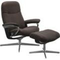 Relaxsessel STRESSLESS "Garda", braun (braun batick), B:91cm H:102cm T:79cm, Leder BATICK: BATICK ist ein leicht korrigiertes, durchgefärbtes und genarbtes Möbelleder, bei dem die meisten Unebenheiten und Spuren in der Regel entfernt wurden., Sessel, mit Cross Base, Größe M & L, Holzakzent Schwarz