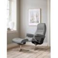 Relaxsessel STRESSLESS "Sunrise", grau (wild dove batick), B:79cm H:103cm T:73cm, Leder BATICK: BATICK ist ein leicht korrigiertes, durchgefärbtes und genarbtes Möbelleder, bei dem die meisten Unebenheiten und Spuren in der Regel entfernt wurden., Sessel, mit Cross Base, Größe S, M & L, Holzakzent Schwarz