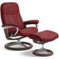 Relaxsessel STRESSLESS "Garda", rot (bordeaux batick), B:91cm H:102cm T:79cm, Leder PALOMA: durchgefärbtes Semianilin-Möbelleder, ROHLEDER Stoff Q2 FARON (100% Polyester im Flor, Grundgewebe: 50% Polyester, 50% Polyacryl), Sessel, mit Signature Base, Größe L, Gestell Wenge