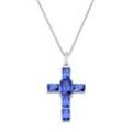 Kette mit Anhänger GIORGIO MARTELLO MILANO "Anhänger Kreuz mit Zirkonia oder Kristallstein, Silber 925", blau, Halsketten, Damen, 45cm, Silber 925 (Sterlingsilber)