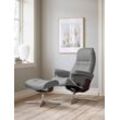 Relaxsessel STRESSLESS "Sunrise", grau (wild dove batick), B:79cm H:103cm T:73cm, Leder BATICK: BATICK ist ein leicht korrigiertes, durchgefärbtes und genarbtes Möbelleder, bei dem die meisten Unebenheiten und Spuren in der Regel entfernt wurden., Sessel, mit Cross Base, Größe S, M & L, Holzakzent Braun