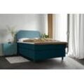 Boxspringbett PLACES OF STYLE "Marausa", blau, B:121cm L:208cm, 100% PES, Komplettbetten, Boxspringbett, mit Taschen-Federkernmatratze, mit dekorativer Kedernaht