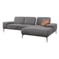 Ecksofa W.SCHILLIG "run" Sofas Gr. B/H/T: 279cm x 88cm x 178cm, Flachgewebe W82, Recamiere rechts, mit Sitztiefenverstellung, grau (grau w82) mit Holzsockel, Füße in Schwarz pulverbeschichtet, Breite 279 cm