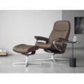 Relaxsessel STRESSLESS "Consul", braun (mole batick), B:82cm H:102cm T:72cm, Leder BATICK: BATICK ist ein leicht korrigiertes, durchgefärbtes und genarbtes Möbelleder, bei dem die meisten Unebenheiten und Spuren in der Regel entfernt wurden., Sessel, mit Cross Base, Größe S, M & L, Holzakzent Wenge