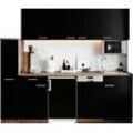 Küche RESPEKTA "Oliver", schwarz (front: schwarz, korpus: eiche york nachbildung, arbeitsplatte: eiche york nachbildung), B:225cm H:200cm T:60cm, Komplettküchen-Sets, Breite 225 cm, wechselseitig aufbaubar