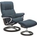 Relaxsessel STRESSLESS "Mayfair", blau (petrol q2 faron), Sessel, ROHLEDER Stoff Q2 FARON, Signature Base Wenge, Relaxfunktion-Drehfunktion-Plus™System-Gleitsystem-BalanceAdapt™, B/H/T: 83cm x 102cm x 73cm, Leder BATICK: BATICK ist ein leicht korrigiertes, durchgefärbtes und genarbtes Möbelleder, bei dem die meisten Unebenheiten und Spuren in der Regel entfernt wurden., Leder PALOMA: PALOMA ist ei