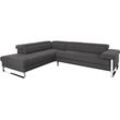 Ecksofa W.SCHILLIG "finn", grau (anthrazit s22), B:281cm H:71cm T:230cm, Flachgewebe S22 (100% Polyester), Stoff S37 (100% Polyester), Longlife Xtra-Leder Z59: Glattleder mit modischer Prägung. Hautstärke 0, 9 - 1, 1 mm, Sofas, German Design Award 2016, Fußgestell Chrom glänzend, Breite 281 cm