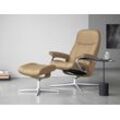 Relaxsessel STRESSLESS "Consul" Sessel Gr. Leder PALOMA, Cross Base Eiche, L, Relaxfunktion-Drehfunktion-Plus™System-Gleitsystem-BalanceAdapt™, B/H/T: 91 cm x 102 cm x 79 cm, beige (sand paloma) mit Hocker, Cross Base, Größe S, M & L, Holzakzent Eiche