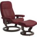 Relaxsessel STRESSLESS "Garda", rot (bordeaux batick), B:76cm H:100cm T:71cm, Leder PALOMA: durchgefärbtes Semianilin-Möbelleder, ROHLEDER Stoff Q2 FARON (100% Polyester im Flor, Grundgewebe: 50% Polyester, 50% Polyacryl), Sessel, mit Classic Base, Größe M, Gestell Wenge