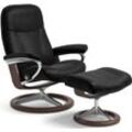 Relaxsessel STRESSLESS "Garda", schwarz (schwarz batick), B:91cm H:102cm T:79cm, Leder PALOMA: durchgefärbtes Semianilin-Möbelleder, ROHLEDER Stoff Q2 FARON (100% Polyester im Flor, Grundgewebe: 50% Polyester, 50% Polyacryl), Sessel, mit Signature Base, Größe L, Gestell Wenge