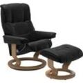 Relaxsessel STRESSLESS "Mayfair" Sessel Gr. Leder BATICK, Classic Base Eiche, Relaxfunktion-Drehfunktion-Plus™System-Gleitsystem, B/H/T: 88cm x 102cm x 77cm, schwarz (schwarz batick) mit Hocker, Classic Base, Größe S, M & L, Gestell Eiche