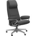 Relaxsessel STRESSLESS "Paris" Sessel Gr. ROHLEDER Stoff Q2 FARON, Home Office Base, Plus™System-Gleitsystem-Relaxfunktion-Drehfunktion-Kopfstützenverstellung-Rückteilverstellung-Höhenverstellung, B/H/T: 80 cm x 121 cm x 70 cm, grau (dark grey q2 faron) High Back, mit Home Office Base, Gestell Chrom