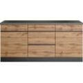 Unterschrank KOCHSTATION "KS-Riesa", braun (wotaneiche), B:180cm H:86cm T:60cm, Holzwerkstoff, Schränke, Breite 180 cm, MDF-Fronten