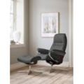 Relaxsessel STRESSLESS "Sunrise", grau (wild dove batick), B:92cm H:105cm T:80cm, Leder BATICK: BATICK ist ein leicht korrigiertes, durchgefärbtes und genarbtes Möbelleder, bei dem die meisten Unebenheiten und Spuren in der Regel entfernt wurden., Sessel, mit Cross Base, Größe S, M & L, Holzakzent Braun