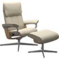 Relaxsessel STRESSLESS "Admiral", beige (cream batick), B:84cm H:100cm T:73cm, Leder BATICK: BATICK ist ein leicht korrigiertes, durchgefärbtes und genarbtes Möbelleder, bei dem die meisten Unebenheiten und Spuren in der Regel entfernt wurden., Sessel, mit Cross Base, Größe M & L, Holzakzent Eiche