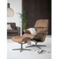 Relaxsessel STRESSLESS "Reno", braun (latte batick), B:83cm H:100cm T:76cm, Leder BATICK: BATICK ist ein leicht korrigiertes, durchgefärbtes und genarbtes Möbelleder, bei dem die meisten Unebenheiten und Spuren in der Regel entfernt wurden., Sessel, mit Cross Base, Größe S, M & L, Holzakzent Eiche