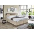 Boxspringbett, beige (dunkelbeige, beige), Ohne Topper, Liegefläche B/L: 180cm x 200cm, H2, Bonnell-Federkernmatratze, Bezug Obermatratze 100% Polyester, waschbar bis 60u00b0C, Bezug Unterbox und Kopfteil: Mikrofaservelours (100% Polyester), WESTFALIA SCHLAFKOMFORT, Komplettbetten, Boxspringbett, mit LED-Beleuchtung