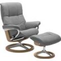 Relaxsessel STRESSLESS "Mayfair" Sessel Gr. Leder BATICK, Signature Base Eiche, Relaxfunktion-Drehfunktion-Plus™System-Gleitsystem-BalanceAdapt™, B/H/T: 79 cm x 102 cm x 44 cm, grau (wild dove batick) mit Signature Base, Größe S, M & L, Gestell Eiche