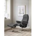 Relaxsessel STRESSLESS "Sunrise", grau (wild dove batick), B:92cm H:105cm T:80cm, Leder BATICK: BATICK ist ein leicht korrigiertes, durchgefärbtes und genarbtes Möbelleder, bei dem die meisten Unebenheiten und Spuren in der Regel entfernt wurden., Sessel, mit Cross Base, Größe S, M & L, Holzakzent Schwarz