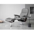 Relaxsessel STRESSLESS "Consul" Sessel Gr. Leder BATICK, Cross Base Braun, S, Relaxfunktion-Drehfunktion-Plus™System-Gleitsystem-BalanceAdapt™, B/H/T: 78 cm x 97 cm x 70 cm, grau (wild dove batick) mit Cross Base, Größe S, M & L, Holzakzent Braun