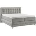 Boxspringbett "Dubai", grau (d 041 grau), B:177cm L:214cm, GALLERY M BRANDED BY MUSTERRING, Komplettbetten, Boxspringbett, Winkelfuß in Chrom, 3 Härtegrade, Kopfteil in Kassettensteppung