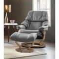 Relaxsessel STRESSLESS "Reno" Sessel Gr. Leder BATICK, Classic Base Eiche, Relaxfunktion-Drehfunktion-Plus™System-Gleitsystem, B/H/T: 75 cm x 96 cm x 75 cm, grau (wild dove batick) mit Classic Base, Größe S, M & L, Gestell Eiche