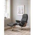 Relaxsessel STRESSLESS "Sunrise", grau (wild dove batick), B:92cm H:105cm T:80cm, Leder BATICK: BATICK ist ein leicht korrigiertes, durchgefärbtes und genarbtes Möbelleder, bei dem die meisten Unebenheiten und Spuren in der Regel entfernt wurden., Sessel, mit Cross Base, Größe S, M & L, Holzakzent Eiche