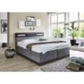Boxspringbett, grau (anthrazit, grau), Kaltschaum-Topper, Liegefläche B/L: 90cm x 200cm, H2, Bonnell-Federkernmatratze, Bezug Obermatratze 100% Polyester, waschbar bis 60u00b0C, Bezug Unterbox und Kopfteil: Mikrofaservelours (100% Polyester), WESTFALIA SCHLAFKOMFORT, Komplettbetten, Boxspringbett, mit LED-Beleuchtung