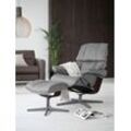 Relaxsessel STRESSLESS "Reno" Sessel Gr. Leder BATICK, Cross Base Braun-S, Relaxfunktion-Drehfunktion-Plus™System-Gleitsystem-BalanceAdapt™, B/H/T: 79 cm x 99 cm x 75 cm, grau (wild dove batick) mit Cross Base, Größe S, M & L, Holzakzent Braun