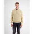 Strickpullover LERROS "LERROS Langarm Strickpolo" Gr. S, beige (tender beige melange), Herren, Baumwolle, Pullover