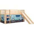 Spielbett VIPACK "Vipack Pino", beige (natur), B:218cm H:114cm L:210cm, Betten, Hochbett mit Textil-Set, inkl. Rolllattenrost, Leiter und Rutsche