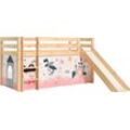 Spielbett VIPACK "Vipack Pino", beige (natur), B:218cm H:114cm L:210cm, Betten, Hochbett mit Textil-Set, inkl. Rolllattenrost, Leiter und Rutsche