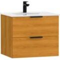 Waschtisch WELLTIME "Athen Badezimmerschrank mit Softclose Funktion WC Bad 60 cm", braun (eichefarben, eichefarben), B:60cm H:50cm T:46cm, Holzwerkstoff, Waschtische, Waschplatz mit 2 Schubladen und Waschbecken Badmöbel Unterschrank