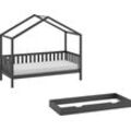 Hausbett VIPACK "Dallas", grau (anthrazit, anthrazit, anthrazit), B:97cm H:170cm L:210cm, Betten, 90x200 cm, inkl. Rolllattenrost, Kiefer anthrazit,mit o. Bettschublade