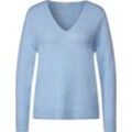 Street One Strickpullover, Figurbetont, V-Ausschnitt, für Damen, blau, 46