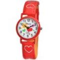 QBOS Quarzuhr Luca Herz analoge Kinderuhr mit Armband aus Kunstleder 4900002, Kinder Armbanduhr, rot