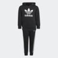 Trainingsanzug ADIDAS ORIGINALS "ADICOLOR HOODIE" Gr. 104, schwarz-weiß (black, white) Kinder Sportanzüge