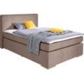 Boxspringbett ALINA "Nikki", braun (hellbraun xbo 2), B:133cm L:214cm, Struktur fein XBO (100% Polyester), Komplettbetten, Boxspringbett, inklusive Matratze und Topper, Füße Buche natur